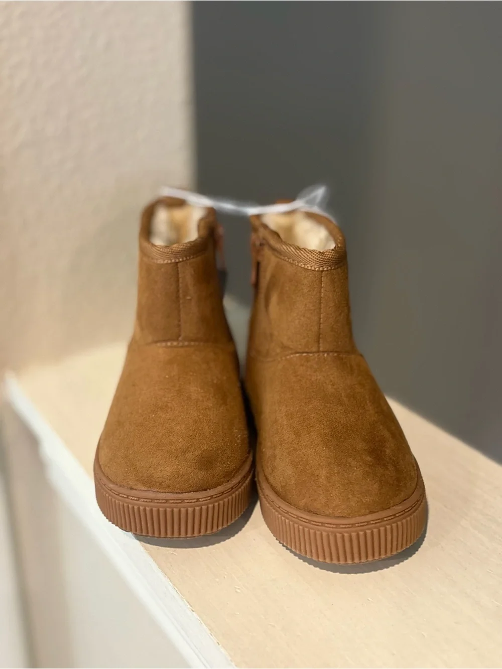Cat and Jack Toddler Girl Arlo Zipper Shearling Boots Cognac Brown Faux Sz 8 NEW